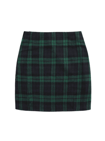 Split Hem Plaid Mini Skirt | SHEIN USA green