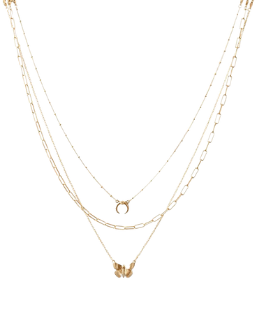 Lucky Brand Gold-Tone Etched Butterfly Layered Pendant Necklace, 16-1/2" + 2" extender & Reviews - Necklaces - Jewelry & Watches - Macy's