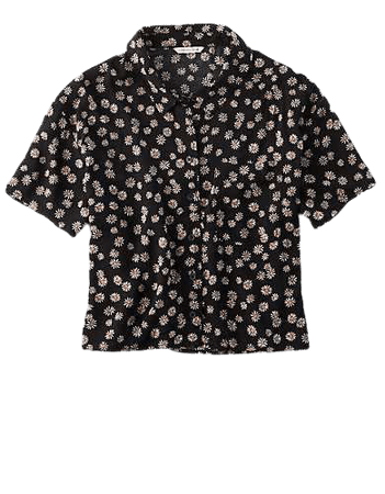 AE Printed Short Sleeve Button Up Shirt black