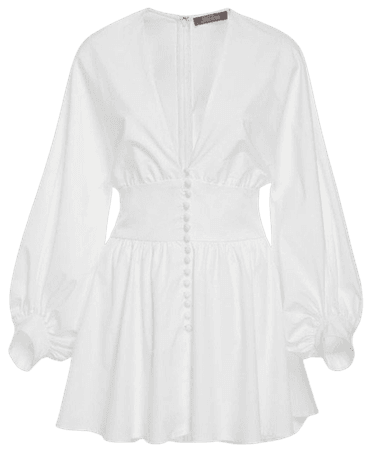 white bell sleeve v neck dress