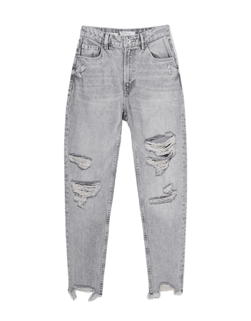 Ripped mom jeans - Denim - Woman | Bershka