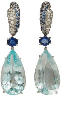 18K White Gold, Aquamarine And Sapphire Earrings by Gioia | Moda Operandi