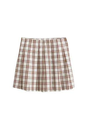 Pleated Skirt - White/brown plaid - Ladies | H&M US