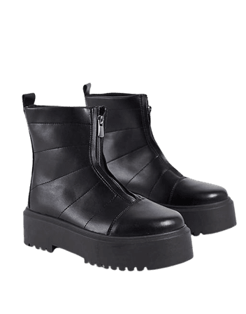ASOS DESIGN Agent chunky zip-front flat boots in black | ASOS