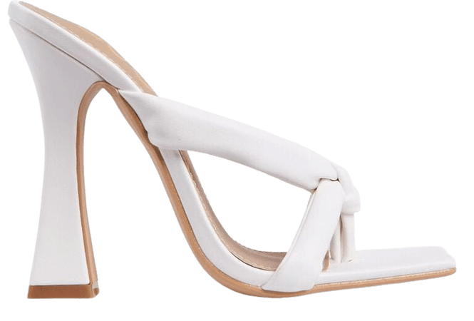 Loyal Padded Cross Strap Square Toe Heel Mule In White Faux Leather | EGO