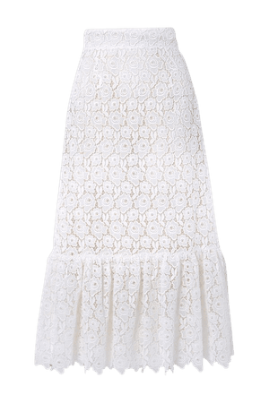 White Ruffled cotton-blend guipure lace midi skirt | Miu Miu | NET-A-PORTER