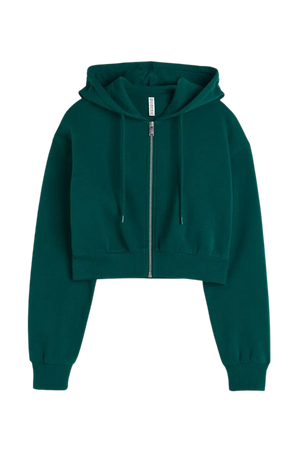 Short Hooded Sweatshirt Jacket - Dark green - Ladies | H&M US