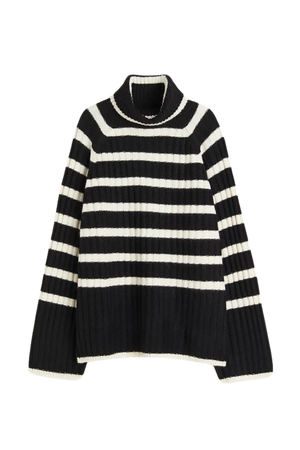 Rib-knit Turtleneck Sweater - Black/striped - Ladies | H&M US