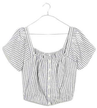 Flutter-Sleeve Button-Front Crop Top in Stripe