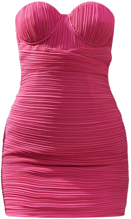 Hot Pink Plisse Bandeau Underwired Drape Dress | PrettyLittleThing USA