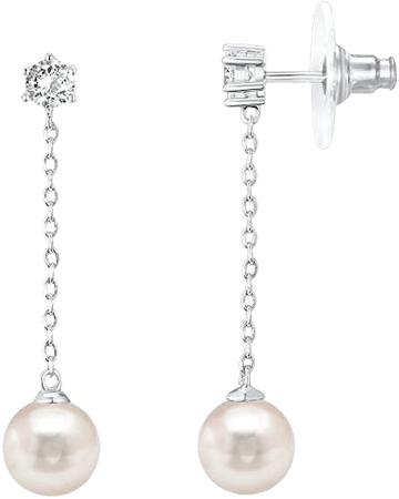 Amazon.com: PAVOI 14k White Gold Plated Sterling Silver Post Shell Pearl Drop Earrings | Pearl Earrings for Women: Clothing, Shoes & Jewelry