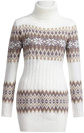 Amazon.com KASAAS Christmas Turtleneck Sweater Dress for Women Snowflake Print Long Sleeve Pullover Mini Dresses