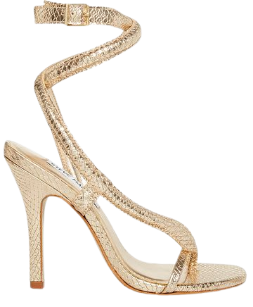 SCALIA Gold Snake Strappy Heeled Sandal | Women's Heels – Steve Madden