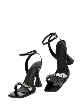 SHEIN ICON Fashion Black Ankle Strap Sandals For Women, Buckle & Chain Decor Pyramid Heeled Sandals | SHEIN USA