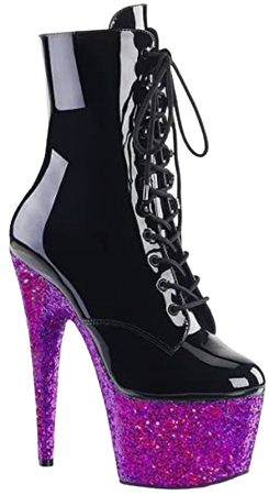 Black metallic purple glitter heels