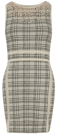 Textured Check Knit Pearl Detail Pencil Dress | Karen Millen