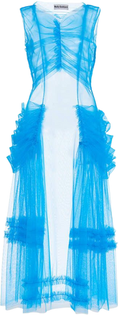 Molly Goddard Napoli Ruched Tulle Midi Dress Size: 6
