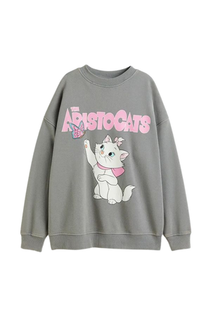 Oversized Printed Sweatshirt - Gray/Aristocats - Ladies | H&M US