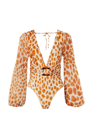 Cream Margot printed chiffon-paneled swimsuit | PatBO | NET-A-PORTER