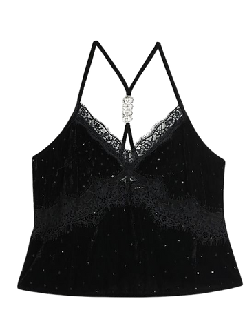 Black velvet lace detail cami top | River Island