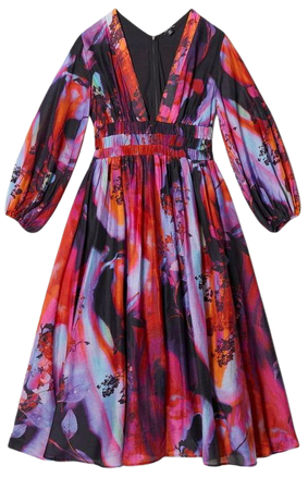 Silk Cotton Marble Ruched Woven Maxi Dress | Karen Millen