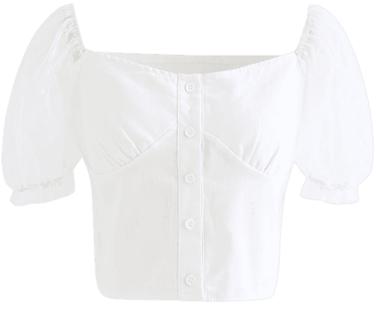 Lace Sleeves Spliced Button Down Crop Top in White - Retro, Indie and Unique Fashion
