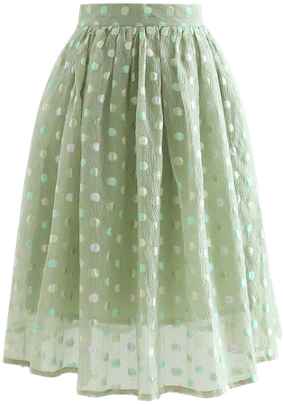 Colorful Dots Jacquard Organza Pleated Skirt in Green - Retro, Indie and Unique Fashion