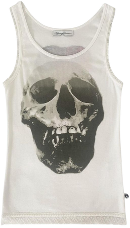 hysteric glamour skull strawberry tank top with lace... - Depop