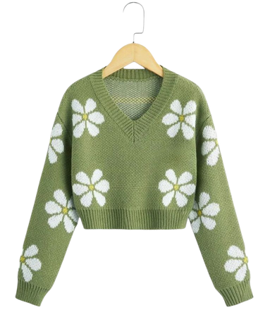 Green sweater with flowers