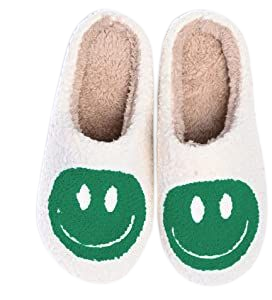 Amazon.com | AIMINUO Women's Men's Retro Preppy Happy Face Slippers Comfy Warm Plush Slip-On House Slipper for Winter Indoor Soft Cushion Non-slip Fluffy Slides Slippers White-Pink 8.5-9.5 Women/8-9 Men | Slippers