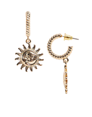 ASOS DESIGN twist hoop earrings with sun charm in gold tone | ASOS
