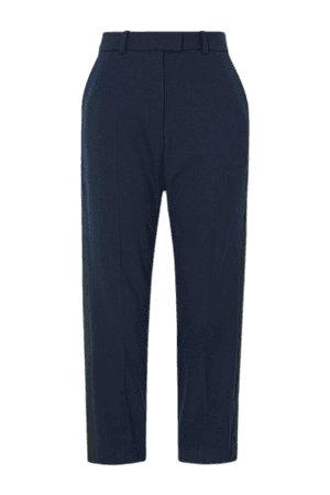 Aries Cropped Satin-trimmed Wool-blend Straight-leg Pants - Navy