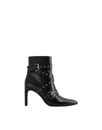 Stiletto-heel ankle boots with straps with studs and buckles - Shoes - Women | Bershka