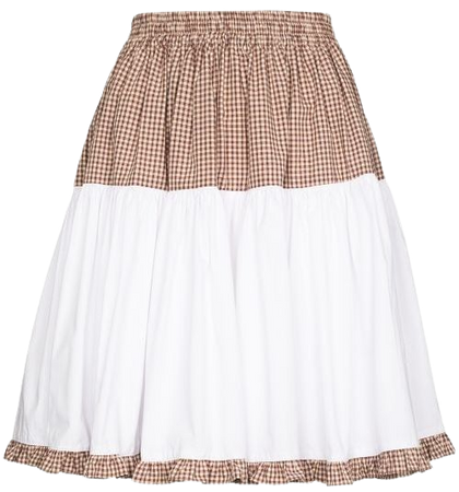 Shop white & brown Batsheva Amy tiered gingham skirt with Express Delivery - Farfetch