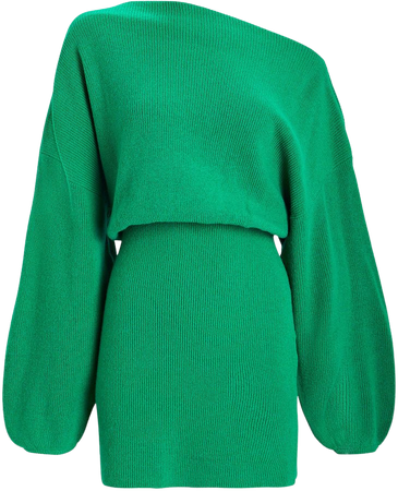 The Sei One-Shoulder Sweater Dress In Green | INTERMIX®