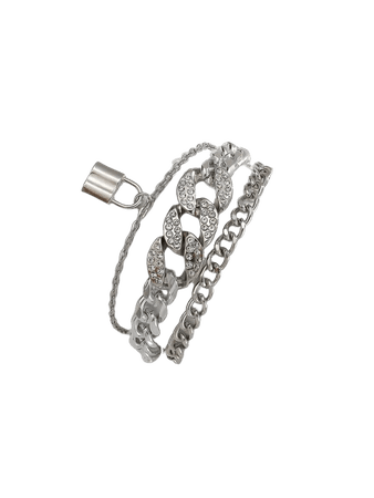 Rhinestone Lock Layered Bracelet | SHEIN USA