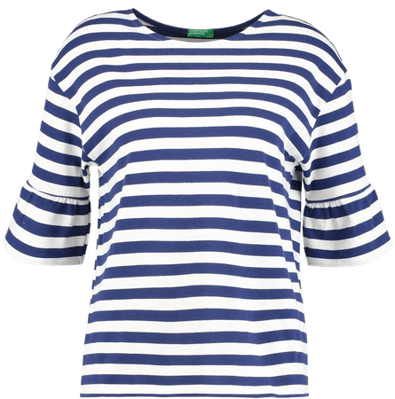 Benetton STRIPE FRILL SLEEVE WHITE AND BLUE STRIPES - Print T-shirt