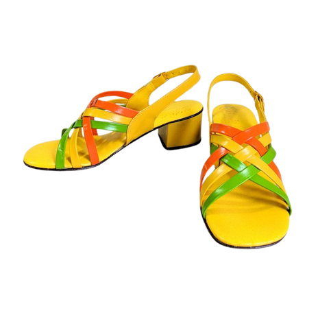 60's sandels/ L'Italia mod yellow orange and green | Etsy
