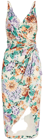 Floral Satin Twist Waist Hi-lo Midi Dress | Express