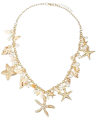 Amazon.com: Shell Necklace Choker Mermaid Tail Necklace - Fashion Sea Shell Starfish Faux Pearl Collar Bib Statement Chunky Necklace Pendant (Necklace) : Clothing, Shoes & Jewelry