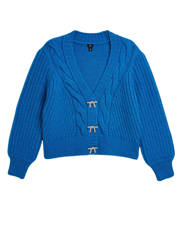Blue chunky knit cardigan | River Island