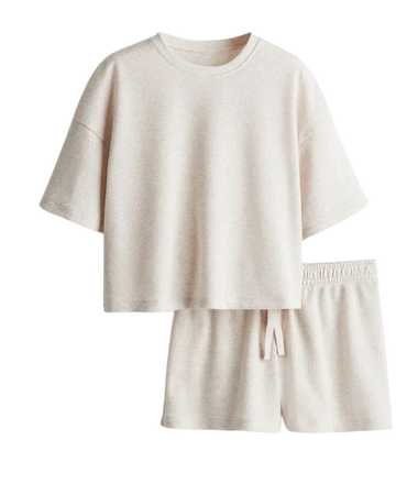 Waffled Pajama Top and Shorts - Light beige - Ladies | H&M US