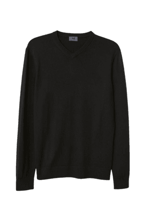 V-neck Merino Wool Sweater - Black - Men | H&M US