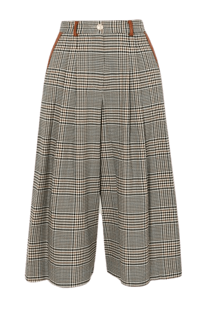 Spade Faux Leather-trimmed Prince Of Wales Checked Woven Culottes - Gray