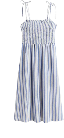 Tie-shoulder-strap Smocked Dress - Cream/striped - Ladies | H&M US