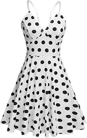 Amazon.com: ELESOL Women Sexy Dresses Deep V-Neck Backless Spaghetti Strap Skater Dress Polka Dot-White XXL : Clothing, Shoes & Jewelry