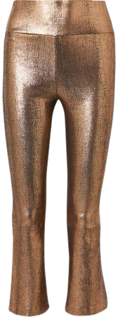Cropped Metallic Leather Flared Pants - Copper