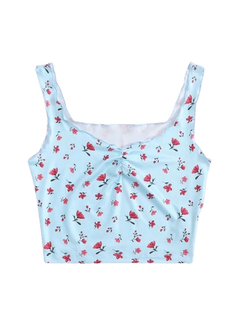 Ditsy Floral Ruched Detail Crop Tank Top | SHEIN USA blue