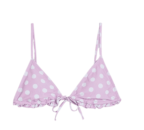 Purple polka dot frill triangle bikini top | River Island