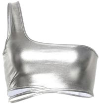 Metallic Silver One-Shoulder Crop Top